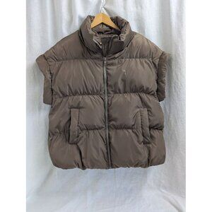 Ellison women's Large short sleeve puffer jacket brown, tan, beige, zip closure